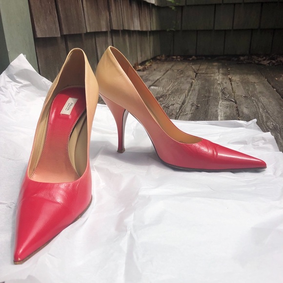 Prada Shoes - PRADA Vintage Triangle Red Ombré Heels